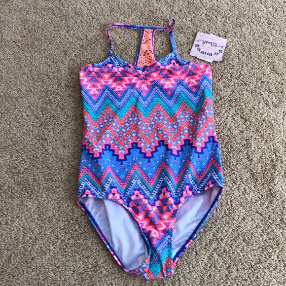 NWT! Kids size 14, pink combo one piece swimsuit .